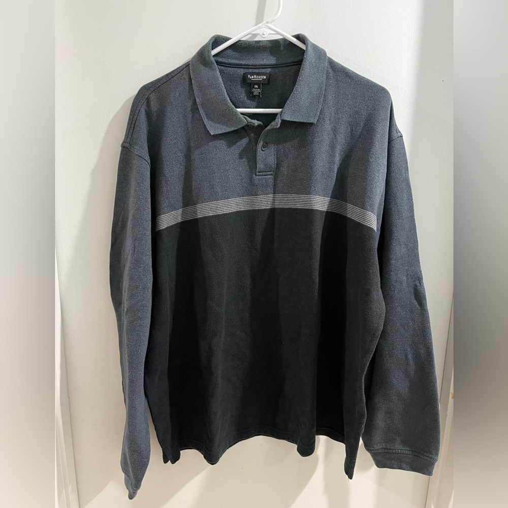 Van Heusen Men's Long Sleeve Grey & Black Polo sweater, size XXL
